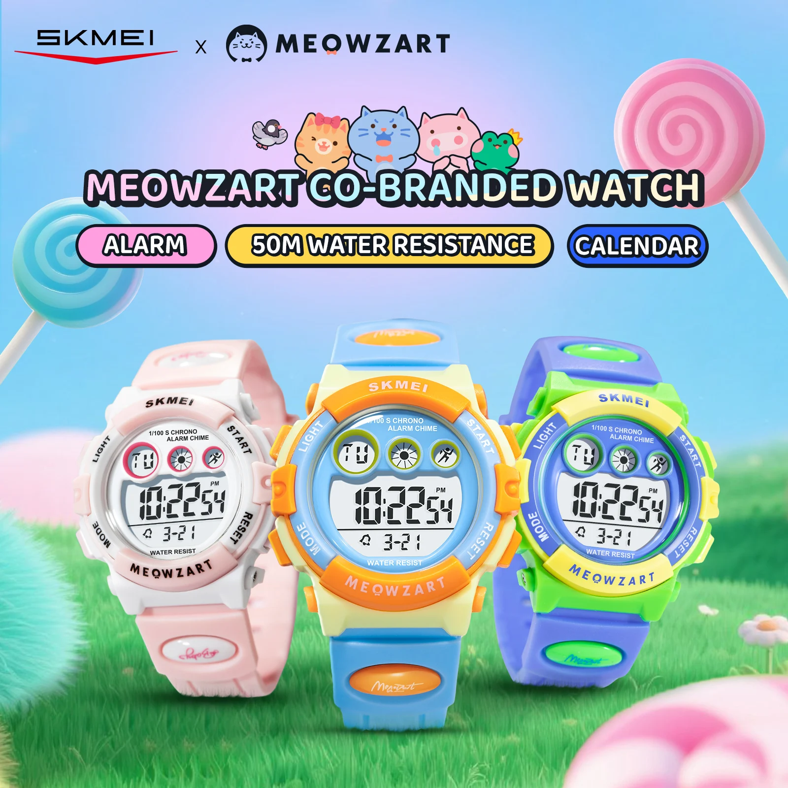 

SKMEI 7803 Wristwatch MEOWZART Co-branded Kid Watch Youth Student Clock 5ATM Waterproof Stopwatch Alarm Date For Route Activity