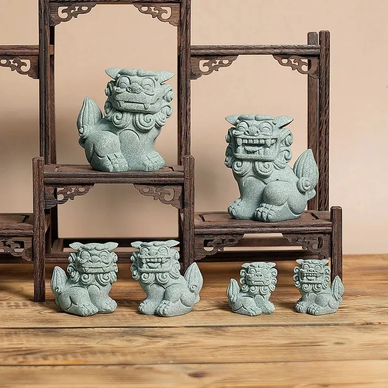 Feng Shui Foo Dog Guardian Statue Pair, Chinese Protective Figurines for Home Office Garden Decor, Housewarming Gift