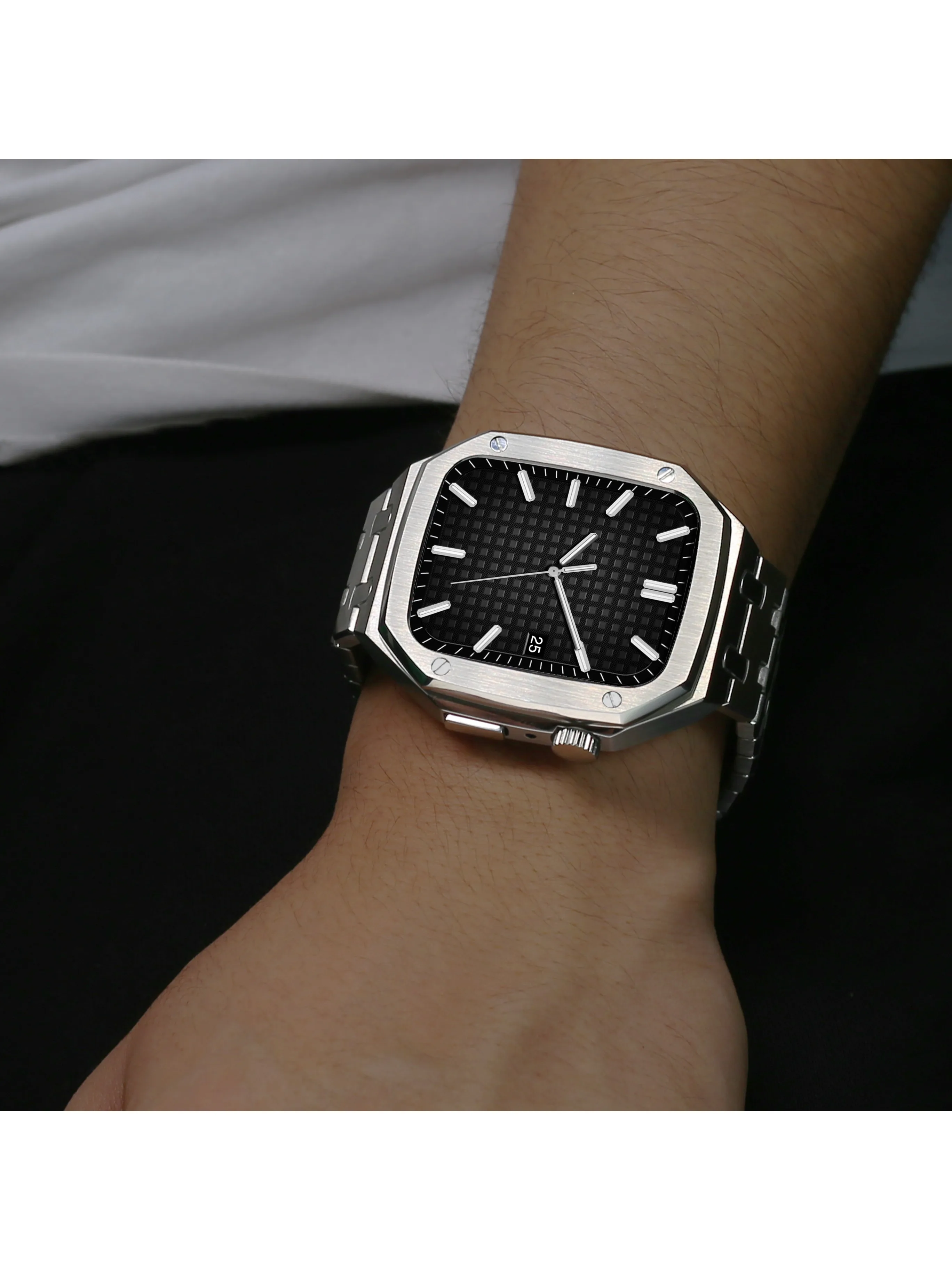 Luksusowy zestaw modyfikacyjny ze stali nierdzewnej do Apple Watch 11 10 9 8 7 46 45 41, metalowa obudowa do iWatch 6 5 4 3 SE 44 40, zestaw pasków — zdjęcie produktu 7