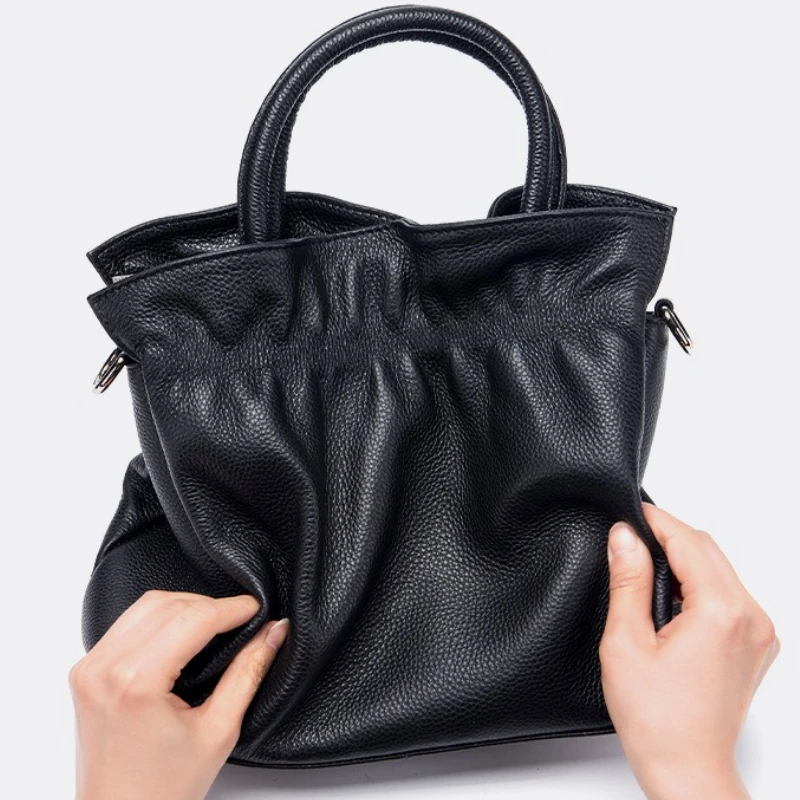 

2025 New European-Style High-Quality Genuine Leather Shoulder Handbag for Women - Wrinkled Leather, Large Capacity