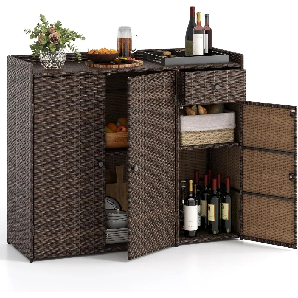 

Outdoor storage cabinet with 4 adjustable shelves, 1 drawer, 3 doors, terrace storage cabinet