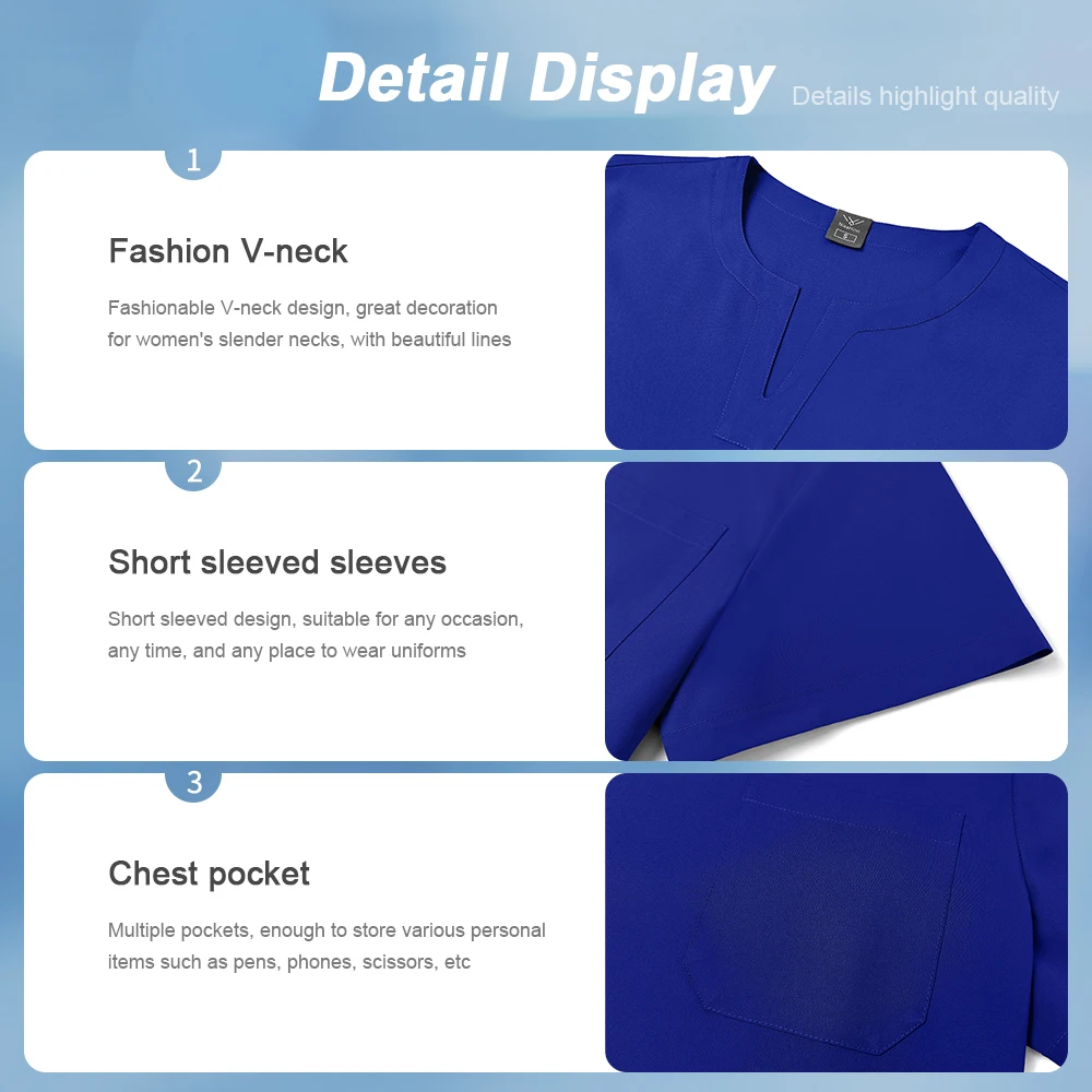 Verpleegstersuniform Dunne ademende scrubs Medische uniformen Vrouwen scrubtops Elastische scrubsbroeken Arts Werkkleding Spa-overalls