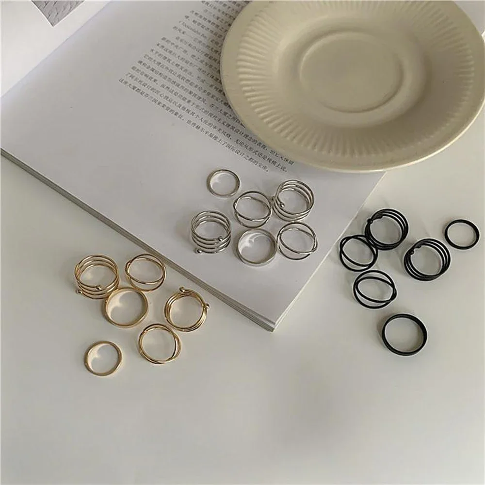 FSUNION Women's Party Jewelry Gifts: 6Pcs Fashion Punk Finger Rings Geometric Metal Ring Set 2025