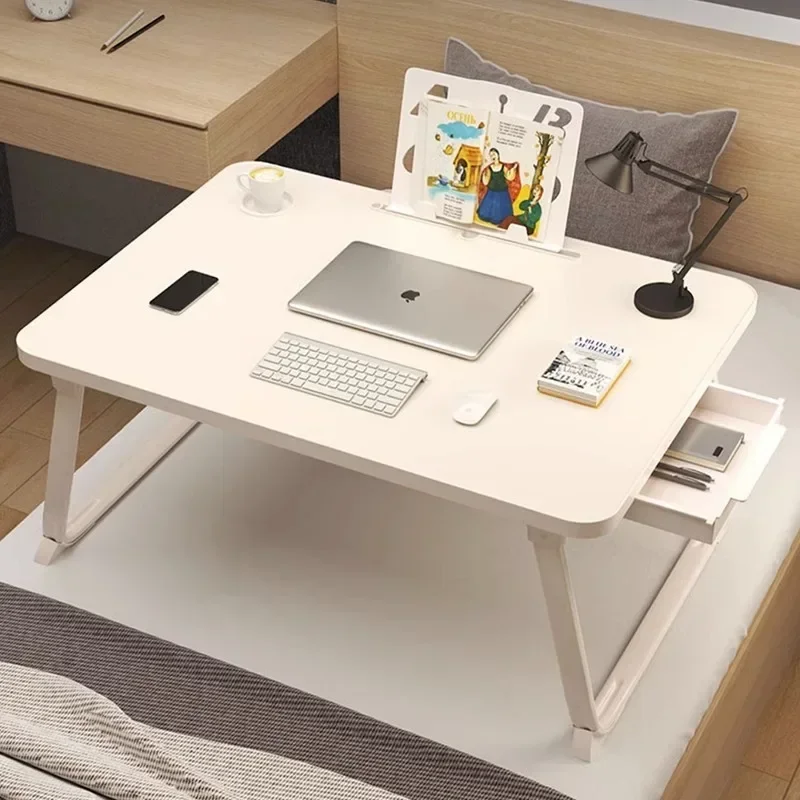 %Foldable Small Table, Dormitory Study Desk, Student Desk, Computer Desk, with Cup Holder, Drawer