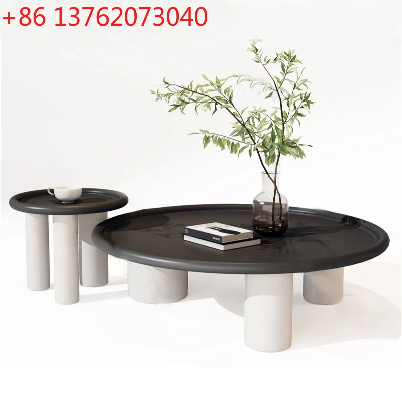 Tavolino da caffè rotondo in legno massello dipinto con pianoforte Tavolino da tè moderno semplice in acciaio inossidabile telescopico