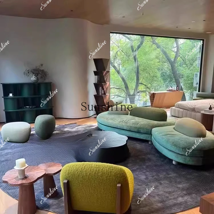 

Medieval design retro simple pebble home fabric lobby avocado sofa FT