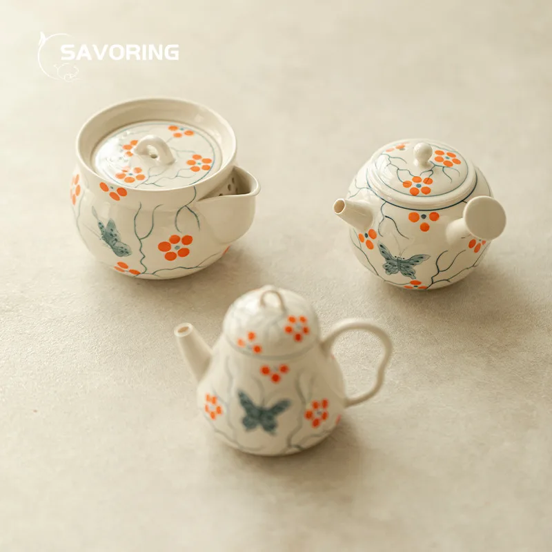 

Tea Pot Pure Hand Painted Butterfly Teapot Tea Kettle With Filter Japanese Oolong Porcelain Puer Ceramic Pots Handmade Brewing