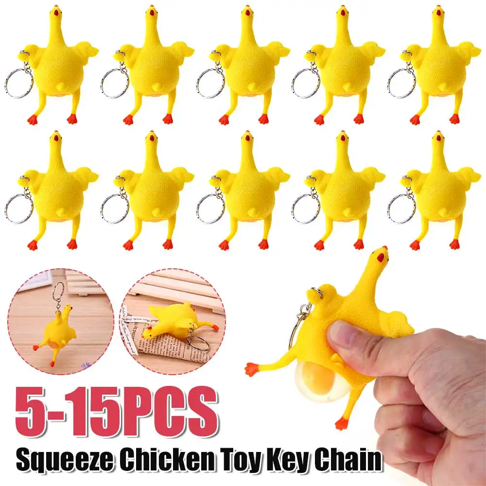 

PVC Chicken Egg Key Chain Portable Chicken Prank Joke Toy Lightweight Elastic Soft Decompression for Children Holiday Gift