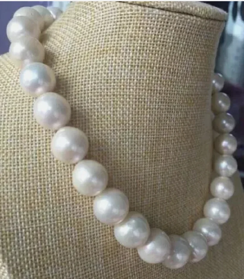 Hot AAA10+11mm natural South Sea white circular pearl necklace 20inch 14k gold