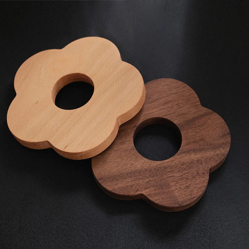 1PCS Wooden Flower Coaster Antiskid Heat-resistant Drink Holder Coffee Cup Mat Table Protector Natural Round Wood Kitchen Decor