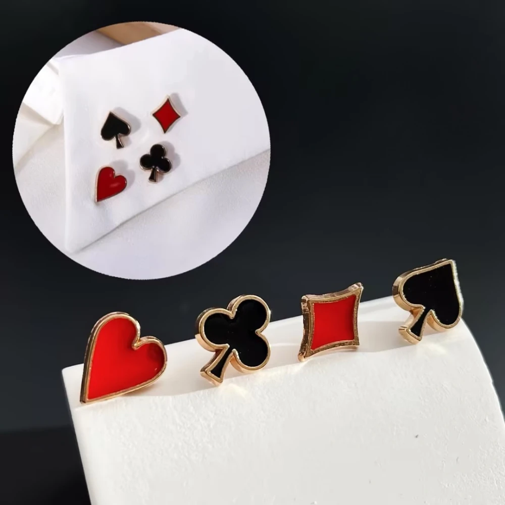 

4pcs Funny Poker Cards Pins "Spade" "Heart" "Diamond" "Club" Metal Decorative Pins Clothing Ornaments
