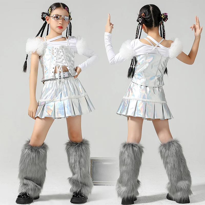 

Technology Sense Silver Jazz Dancing Clothes Girls Catwalk Show Stage Costume Hip Hop Dancewear Festival Clothing DL11294