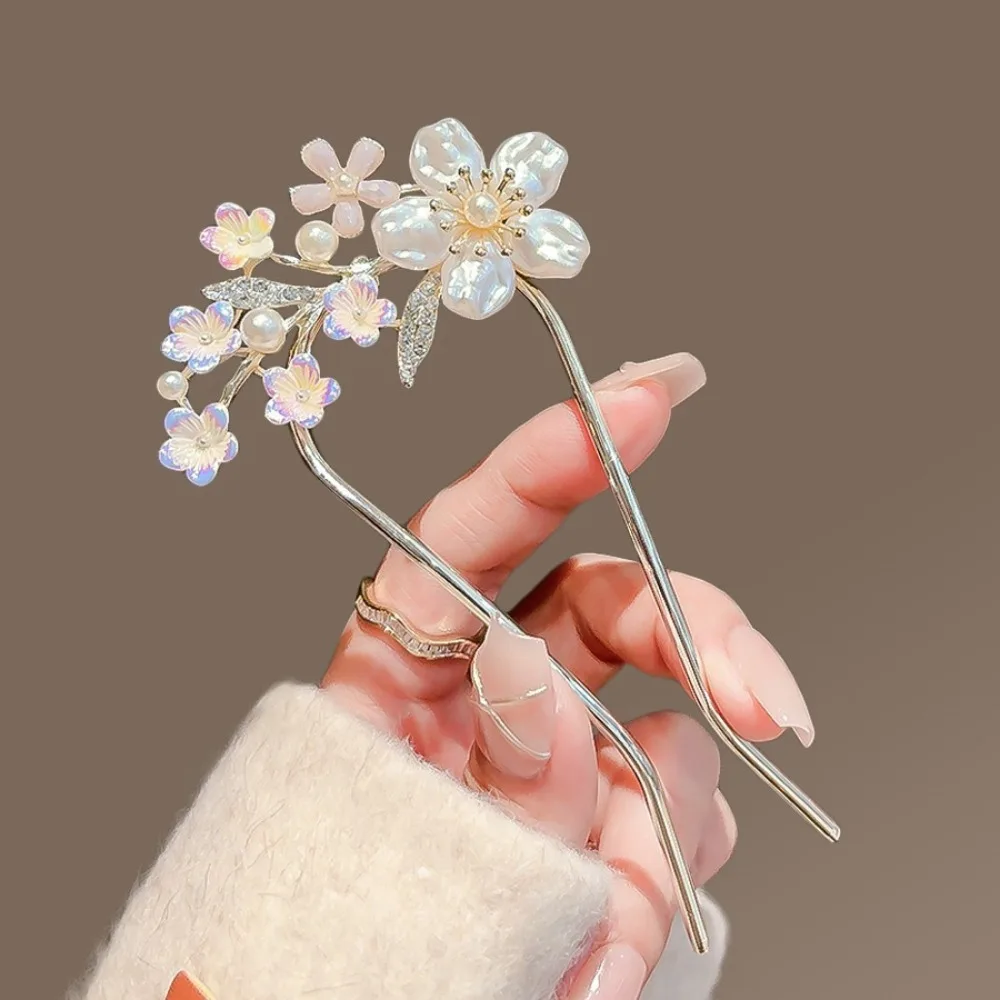 1 Stück exquisite modische Haarnadel, weibliches Haaraccessoire, U-förmiger, feststehender, eingelegter Kamm, Haarnadel im antiken Stil, Blumen-Kopfschmuck – Detail 4