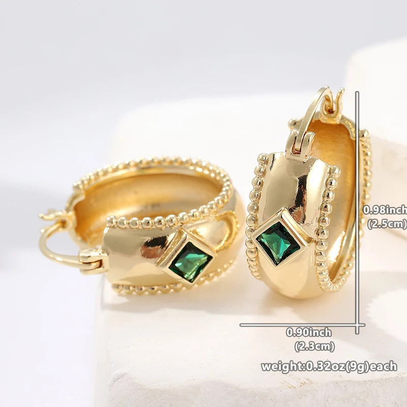 Ethnische goldfarbene Ohrringe mit grünem Stein für Damen, quadratisch, für Partys und den Alltag – Detail 3