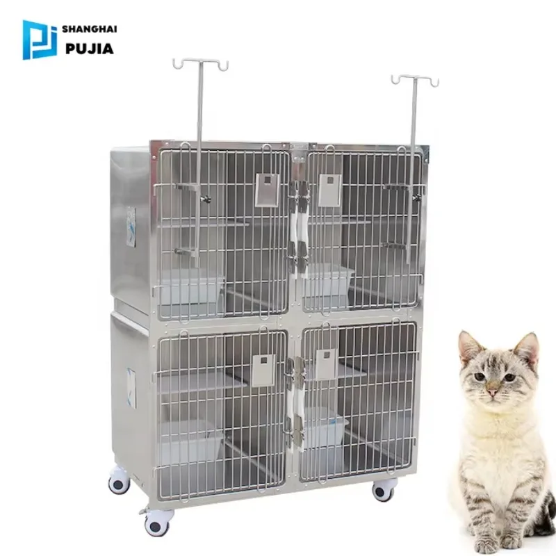 Stainless Steel Veterinary Cat Hospital Boarding Cages CE Certification Separate Spaces 2-year Warranty For Clinics Hospitals