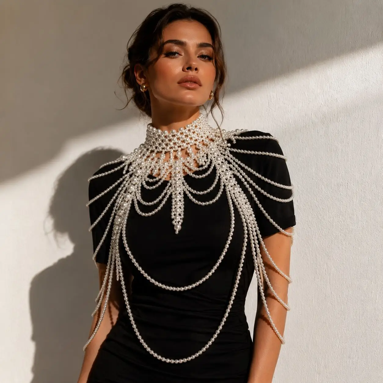 Elegant Multilayer Body Chain Luxurious Statement Wedding Party Choker Evening Dress Shawl Necklace Epaulet For Women