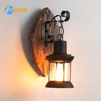 Outdoor Antique LED Loft Wall Lamp Wood Glass Restaurant Cafe Bar Sconces Vintage Industrial Retro Wall Sconce for Bedroom