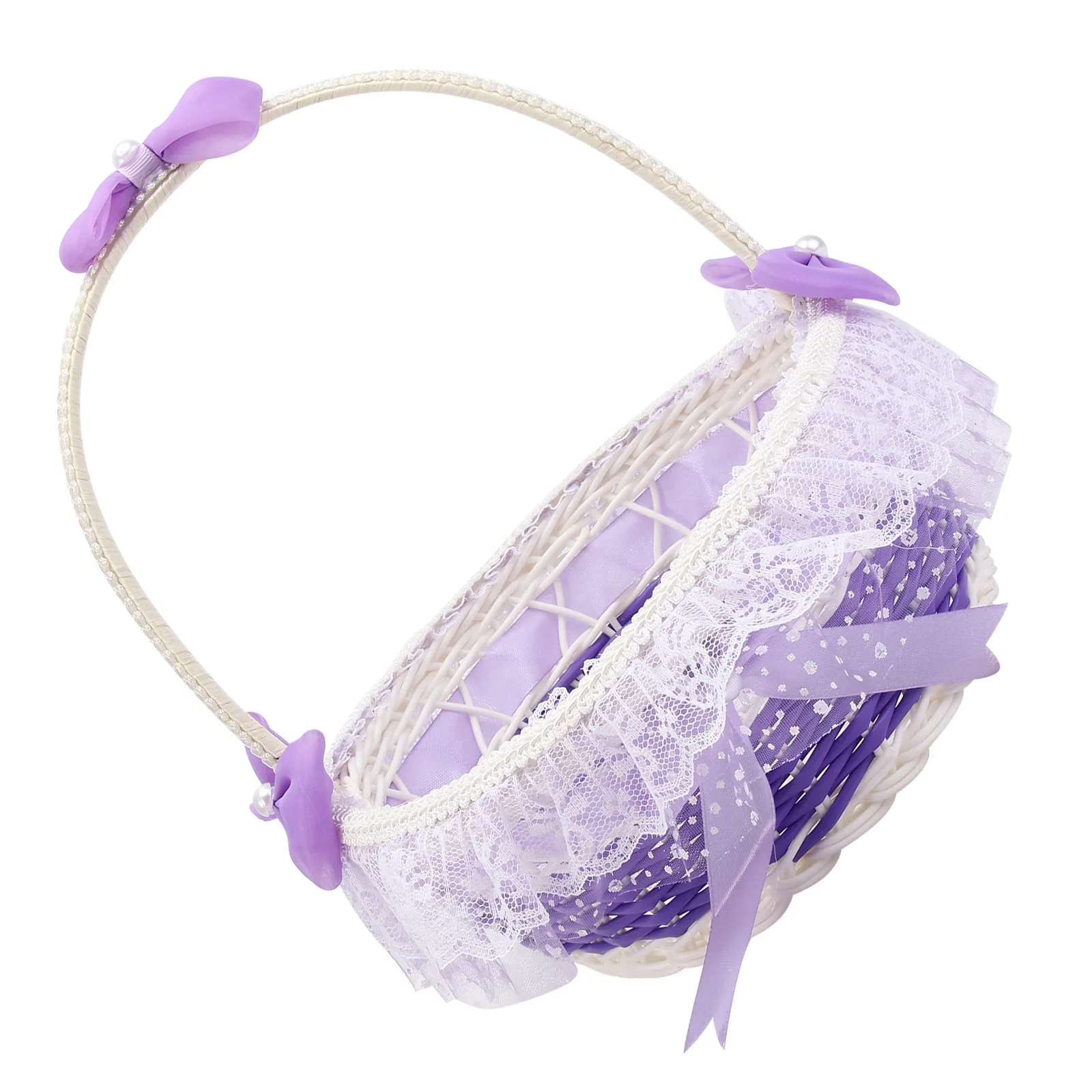 

1Pcs Petal Basket Lace Decorated Wedding Flower Basket Lightweight Handheld for Bride Bridesmaid Flower Girl Elegant Ceremony