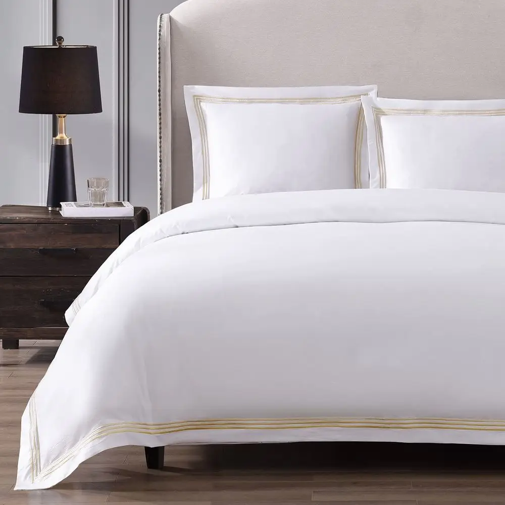 

Triple Luxe Sateen Hotel Collection Duvet Cover Set 100 Certified Egyptian Cotton, Baratta Embroidery, King Cal King, Gold