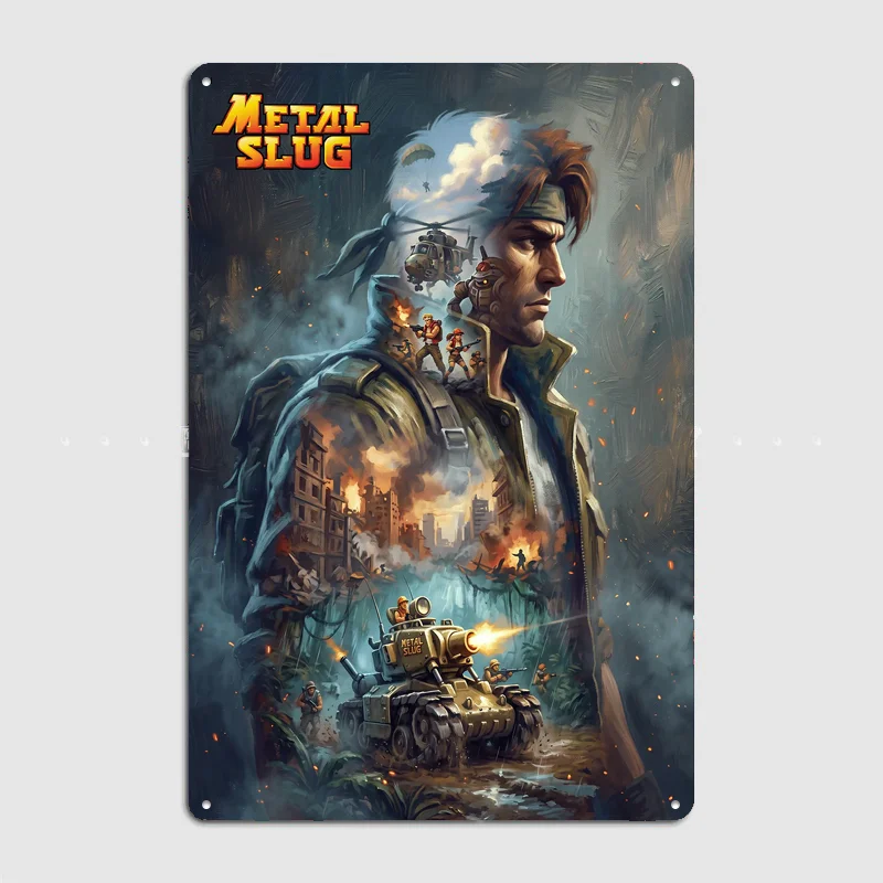 Metal Slug Soldier Double Exposure Poster Metal Posters Sign Bar Custom Bedroom Indoor Wall Decor Room Decoration Home Decor