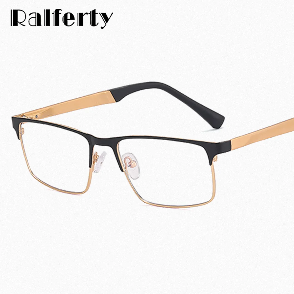 Ralferty Luxury Men\'s Eyeglasses Frame Rectangle Metal Medical Glasses Frame for Men Business Male Spectacles Optic Myopia Frame