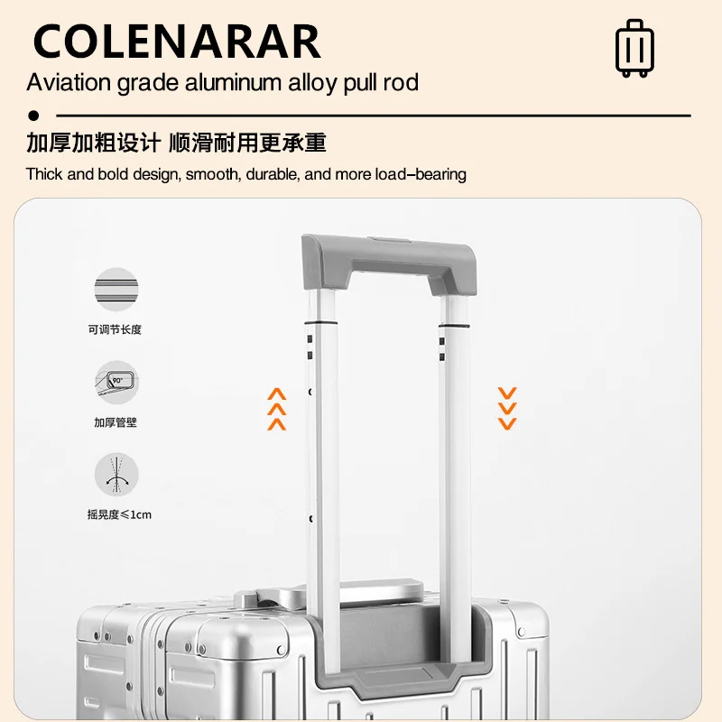 COLENARA Business Luggage Men's Boarding Box Full Aluminum Magnesium Alloy Trolley Case 20