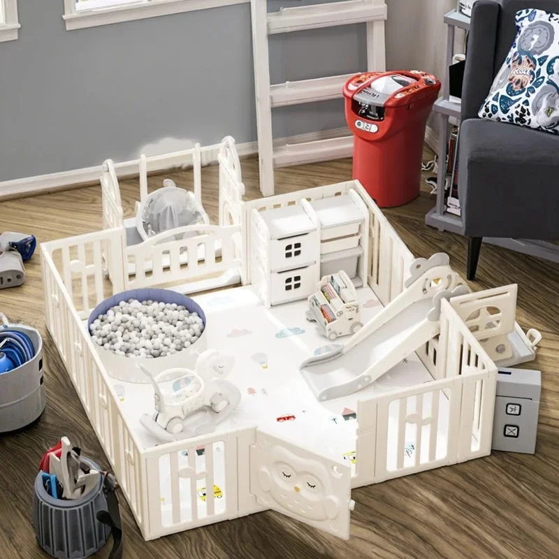 Feelbaby Indoor Plastic Playpen for Toddlers, Safety Playpen with Slide and Swing