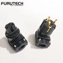 New high performance furutech 24K Gold Schuko Mains Right Angle Male Plug to 90° IEC C13 Female Socket HIFI Power Connector