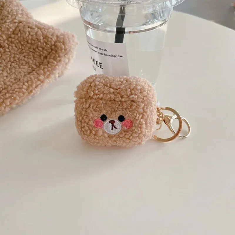 Solid Color Plush Teddy Bear Headphone Cover For Apple Airpods 1, 2, 3 Pro Protective Case Against Falls