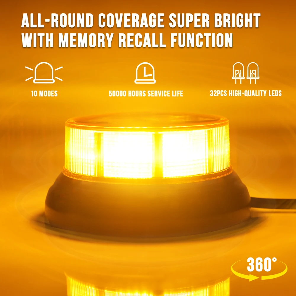 MICTUNING Signal Light 3.5 Inches 10 Modes Yellow Amber Caution Beacon Warning Emergency Light 10-30V Strobe Light