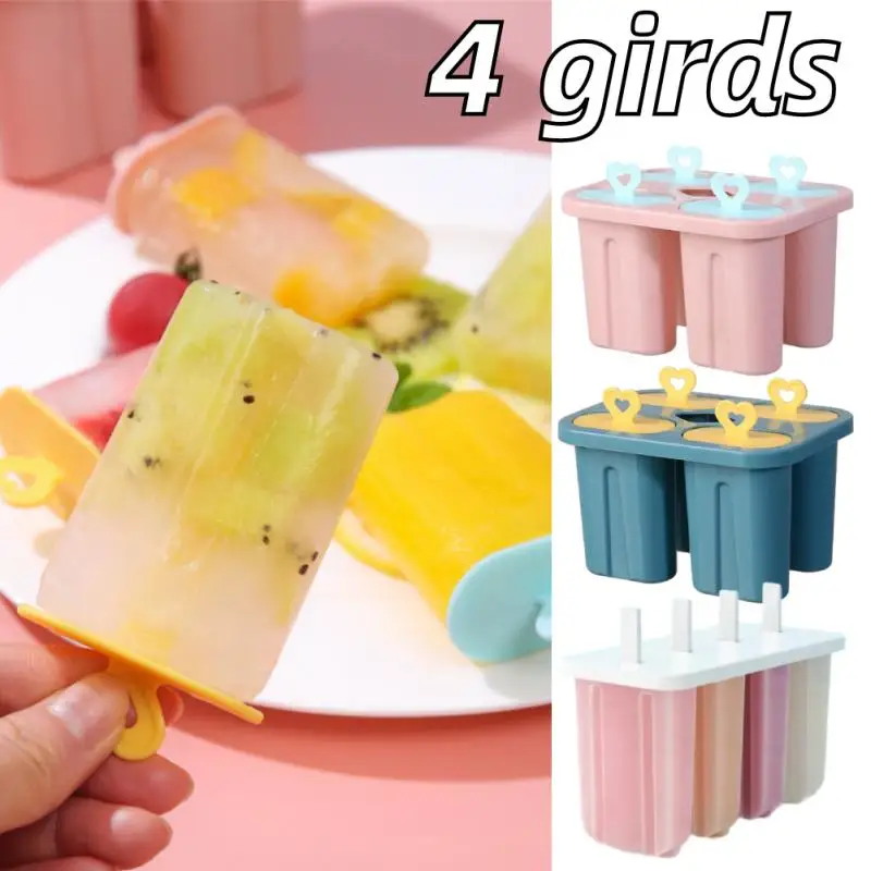 1pcs Popsicle Molds 4 Girds DIY PP Ice Pop Molds Free Popsicle Mold Reusable Easy Release Ice Pop Make With Cover Kitchen Tools