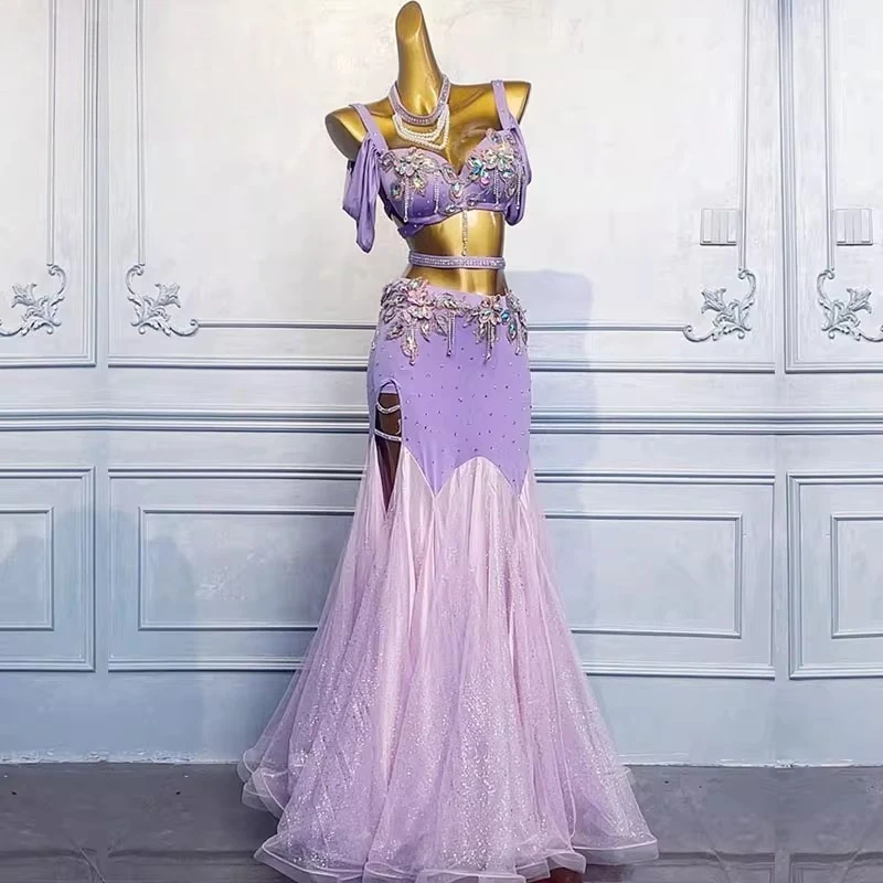 맞춤형 새로운 밸리 댄스 세트 공연 의상 연습 드레스 여성 브래지어 슬리밍 패키지 힙합 테일 스커트 오렌지 핑크 퍼플