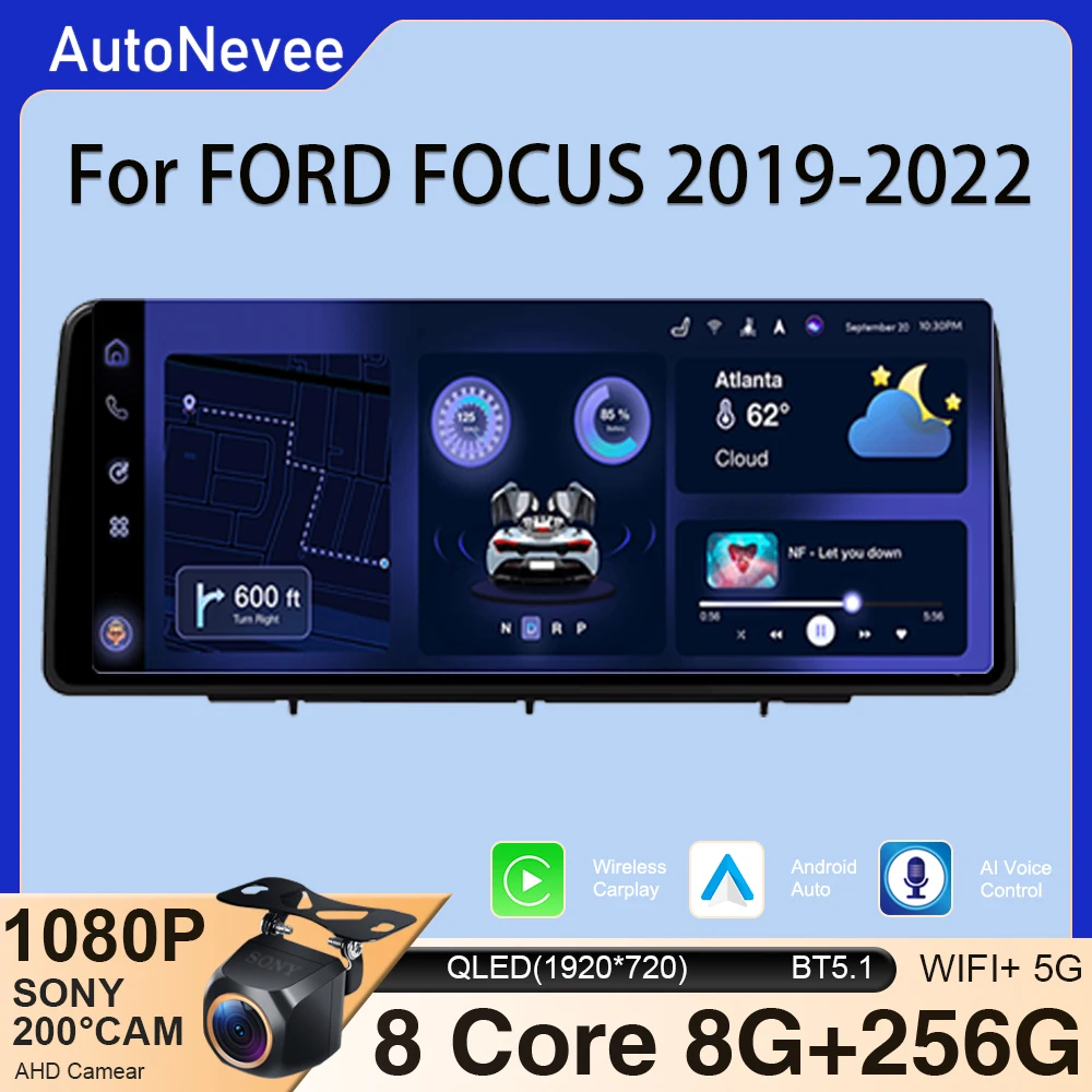 12.3 Inch Car Radio Android Carplay For FORD FOCUS 2019-2022 Multimedia Player Touch Screen Intelligent System 5G Wifi Display