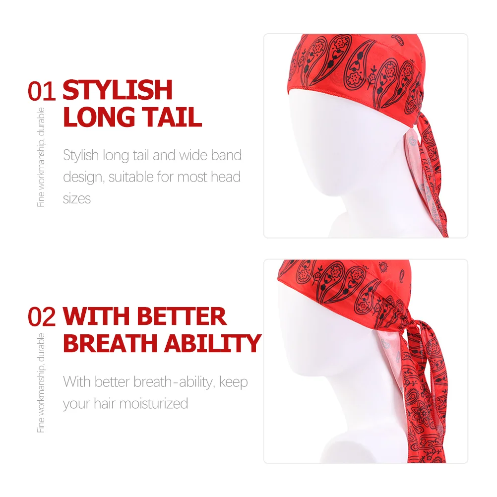 Long Tail Pirate Hat Headscarf for Men Cloak Headwrap Turban Polyester Headscarves