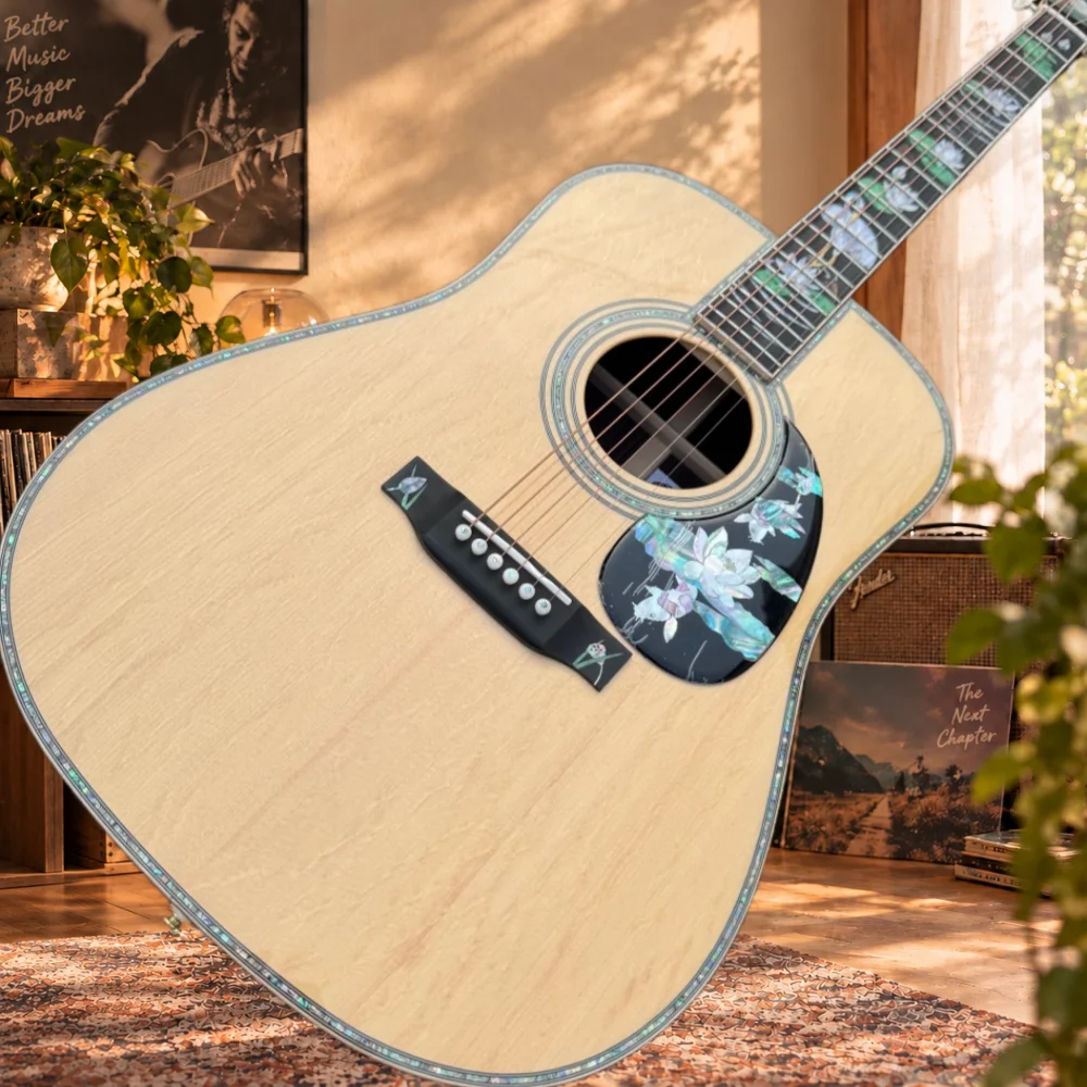 Handcrafted All-solid-wood Folk Acoustic Guitar Featuring A Crane Design