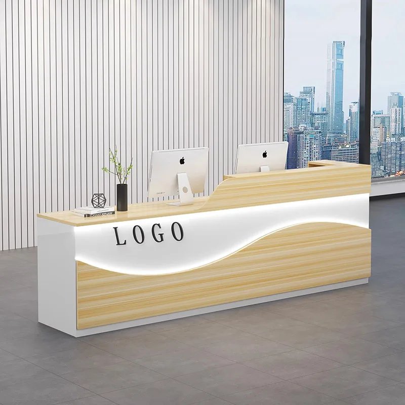 مكاتب استقبال ذات تصميم طويل، متجر حديث، بار تجميل، مكاتب استقبال فاخرة لمطعم الفندق تعرض أثاث صالة Mostrador #6