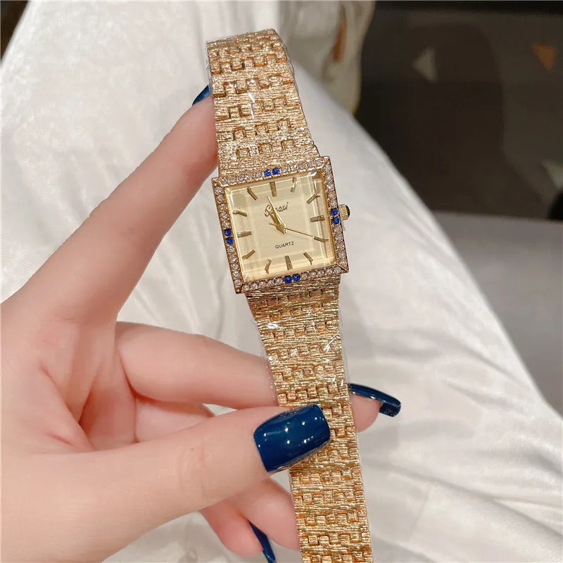 Luxury Fashion Metal Band Watches for Women Brand Vintage Casual Square Rhinestone Ladies\' Quartz Wristwatch A247