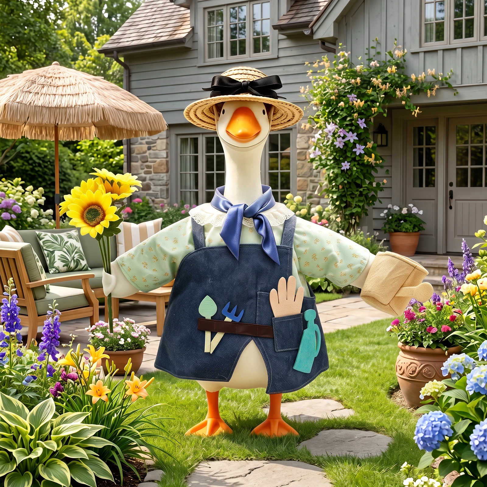 Gardener Porch Goose Outfit for 23 Inch Cement Plastic Lawn Goose Statue Porch Goose Outfit Porch Goose Outfit 23 inch