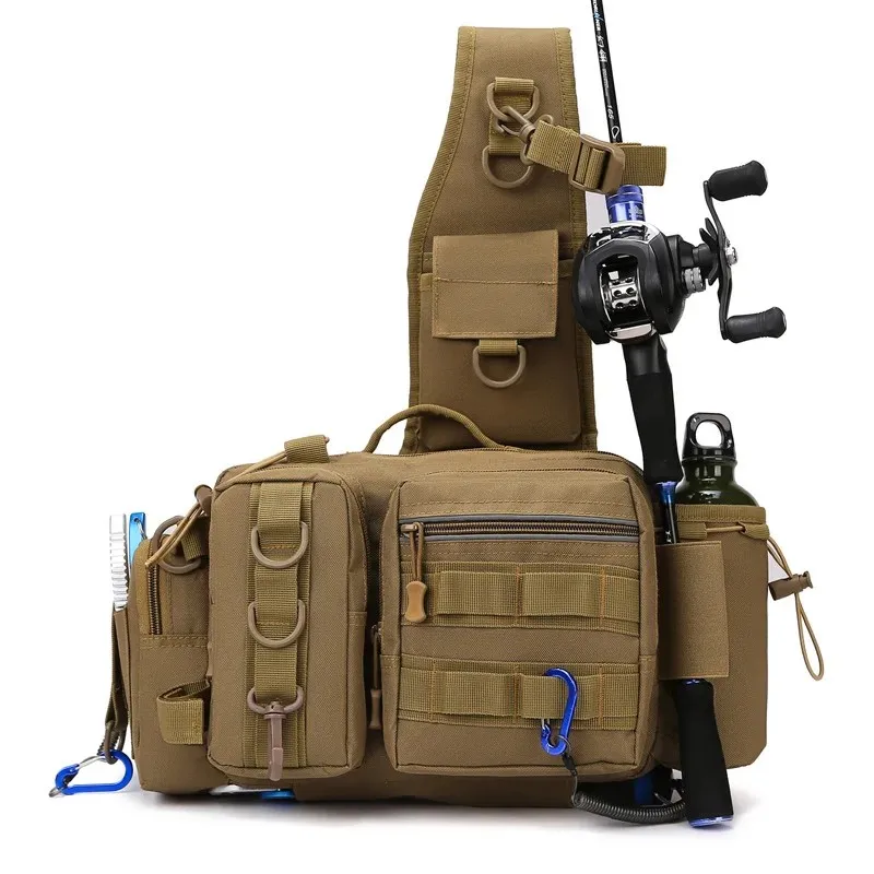 Fishing Tackle Backpack Fishing Fanny Pack Crossbody Bag Fishing Tackle Box Organizer with Rod & Gear Holder, Ideal for Fishing