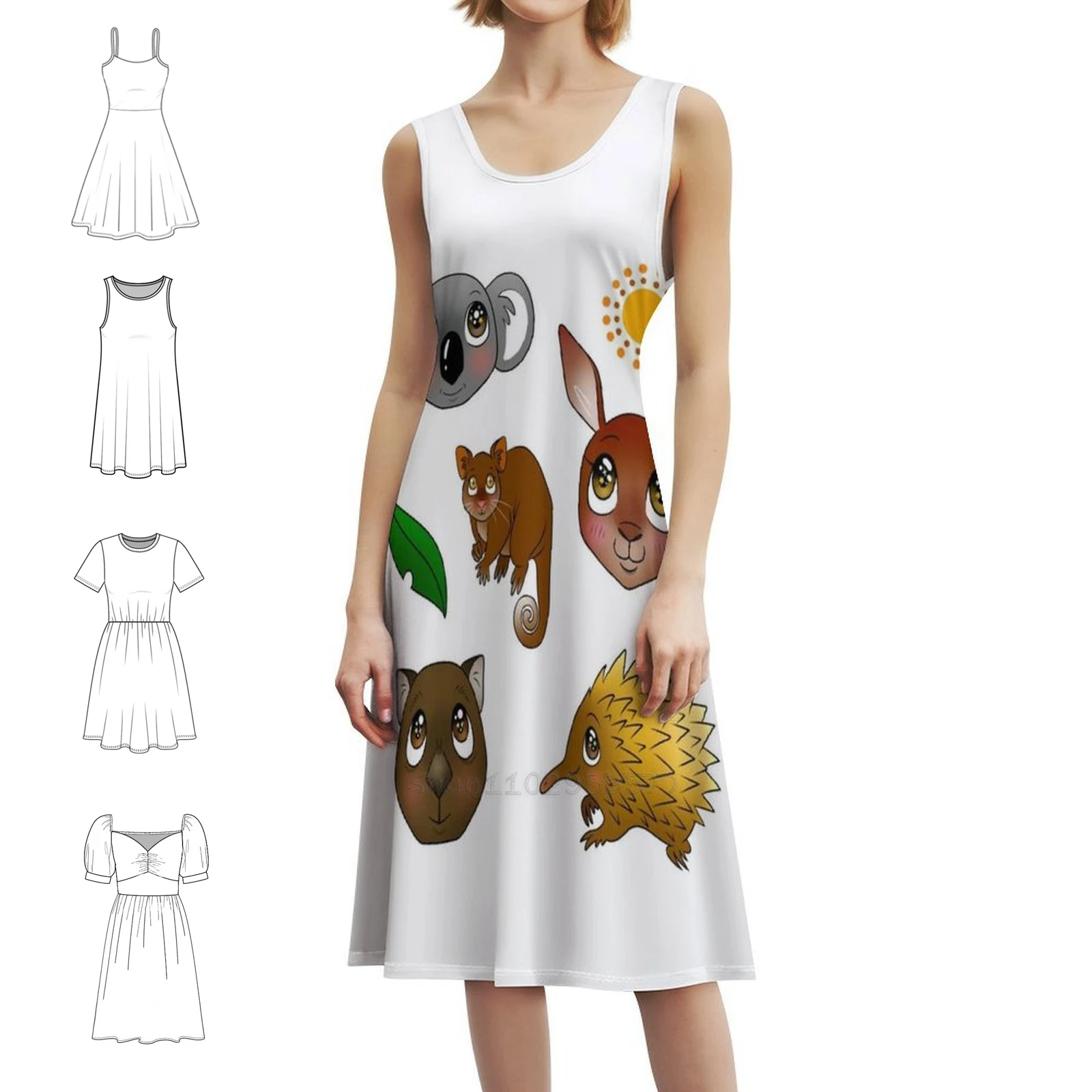 

Sparkly Eyed Australian Animals Preppy Style Mini Dress For Women A-Line Loose Fit Casual Day Dress Australian Animals Aussie