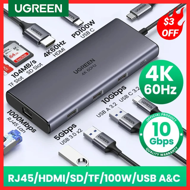 UGREEN 10Gbps USB C HUB 4K60Hz Type C to HDMI2.0 RJ45 PD 100W Adapter For Macbook iPad Pro Air M2 M1 Sumsang PC Accessories HUB AliExpress 7