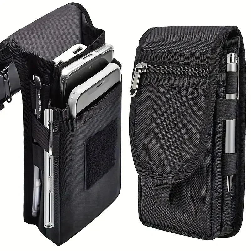 Men's Flip Phone Bag with Three Compartments for Casual Pen Insertion and Waist Hanging Belt Loop Pouch Large Capacity Wallet