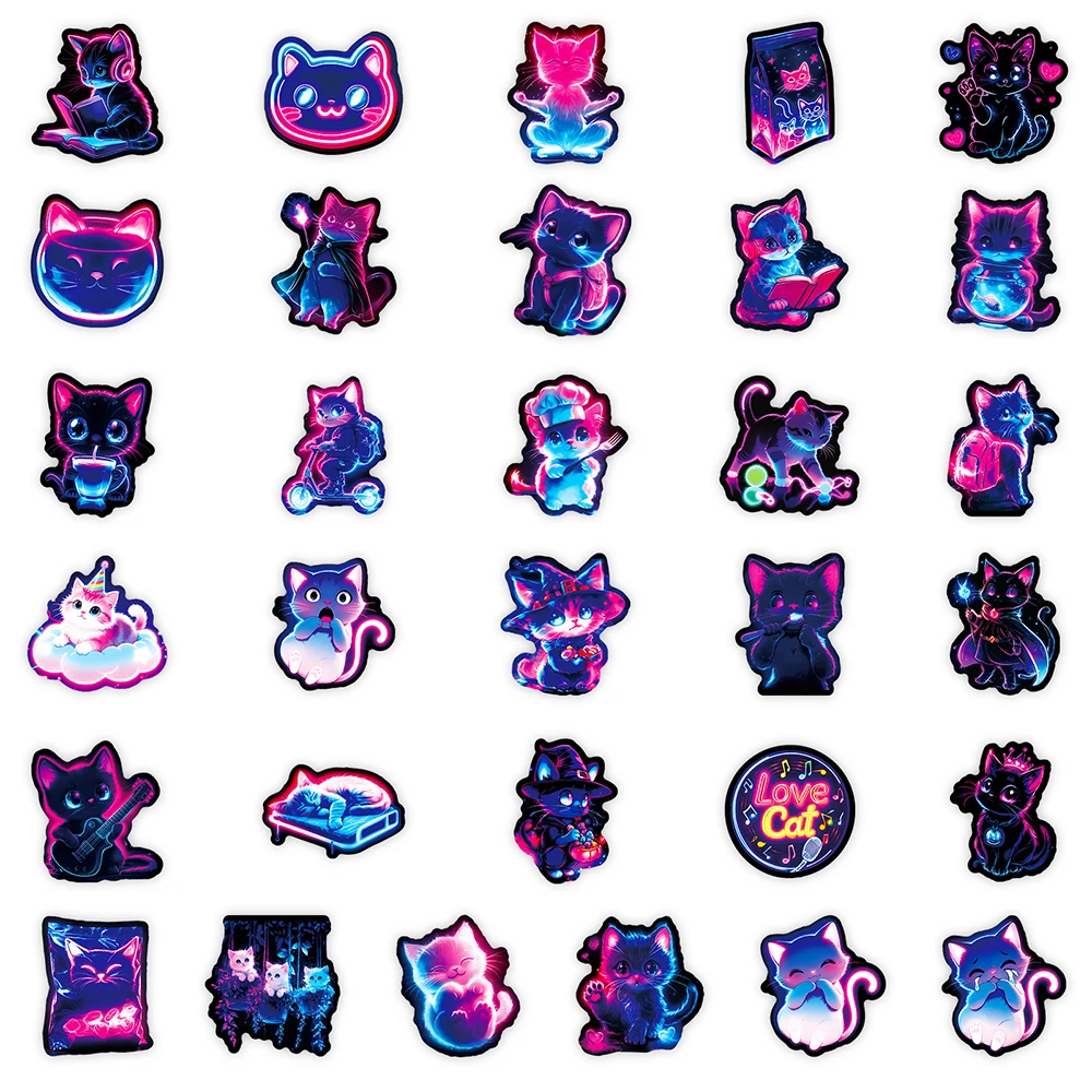 10/30/50pcs Dessin Animé Néon Chat Mignon Graffiti Autocollants Esthétique Animal Autocollants BRICOLAGE Papeterie Téléphone Portable Autocollant Étanche Jouet
