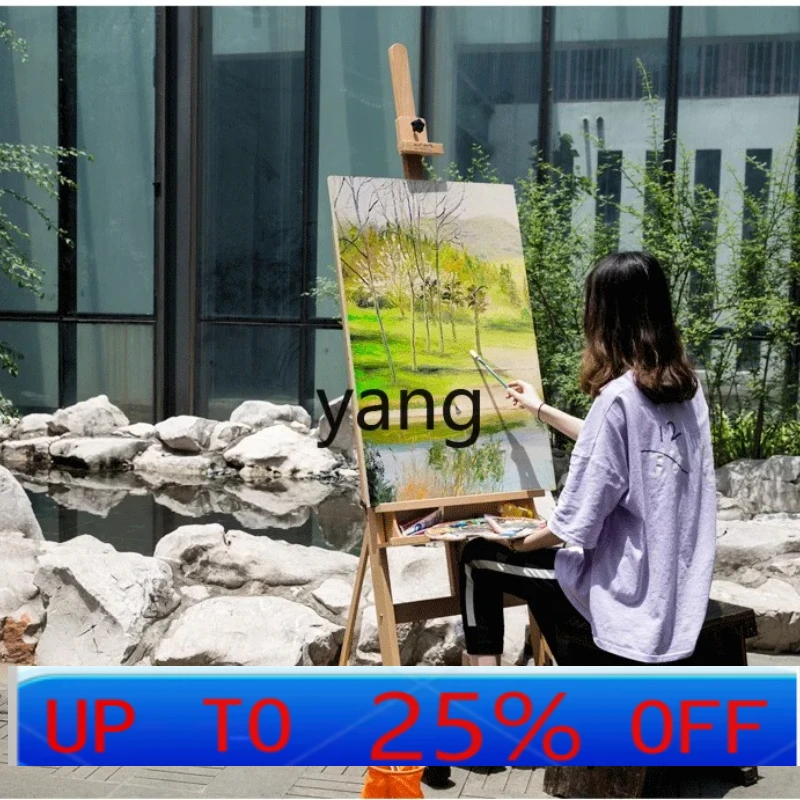 

LMM Beech Large Easel Flat Dual-Use Adjustable Floor Solid Wood Multi-Function Painting Display Stand with Wheels