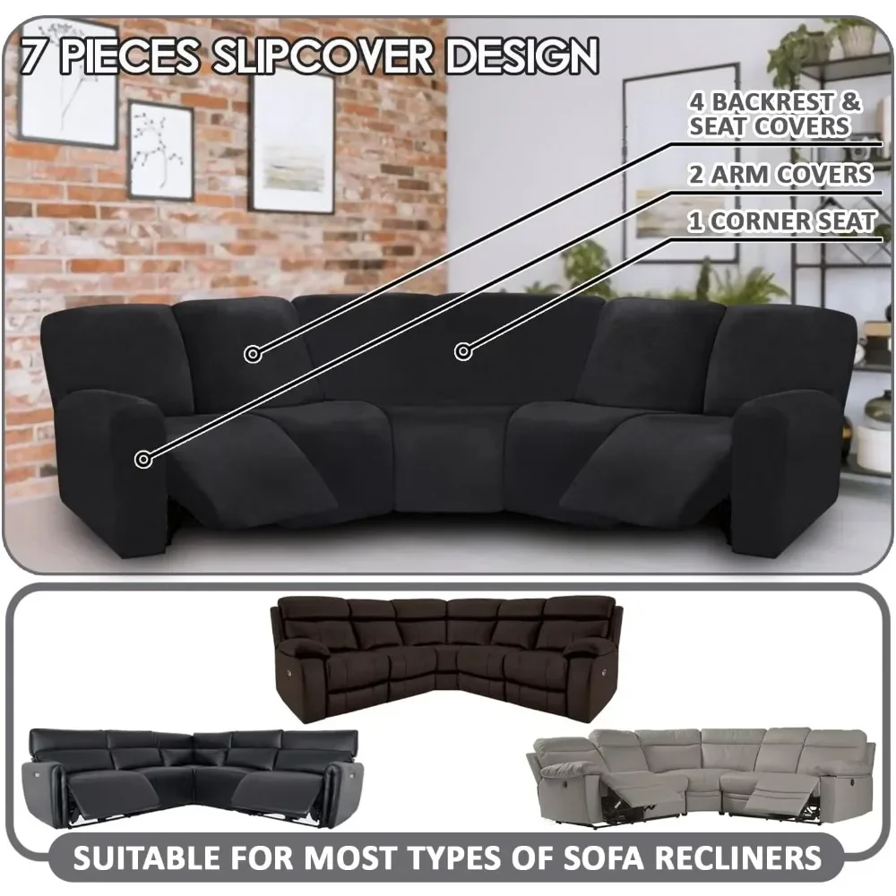 7-Piece L Shape Sectional Recliner Sofa Covers Velvet Stretch Reclining Couch Covers for Sofa Thick Soft Washable Free Delivery