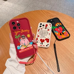 Yo Perreo Sola Bad Bunny Funda Phone Case for IPhone 15 14 13 12 11 Pro Max XR X 7 8 Plus Soft TPU Back Cover With Hand Strap