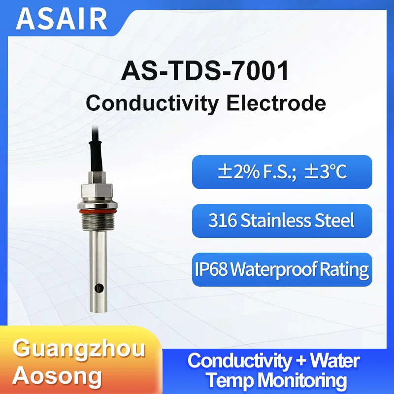 ASAIR High Precision Conductivity Electrode Sewage Temperature Detection Conductivity Sensor Probe AS-TDS-7001
