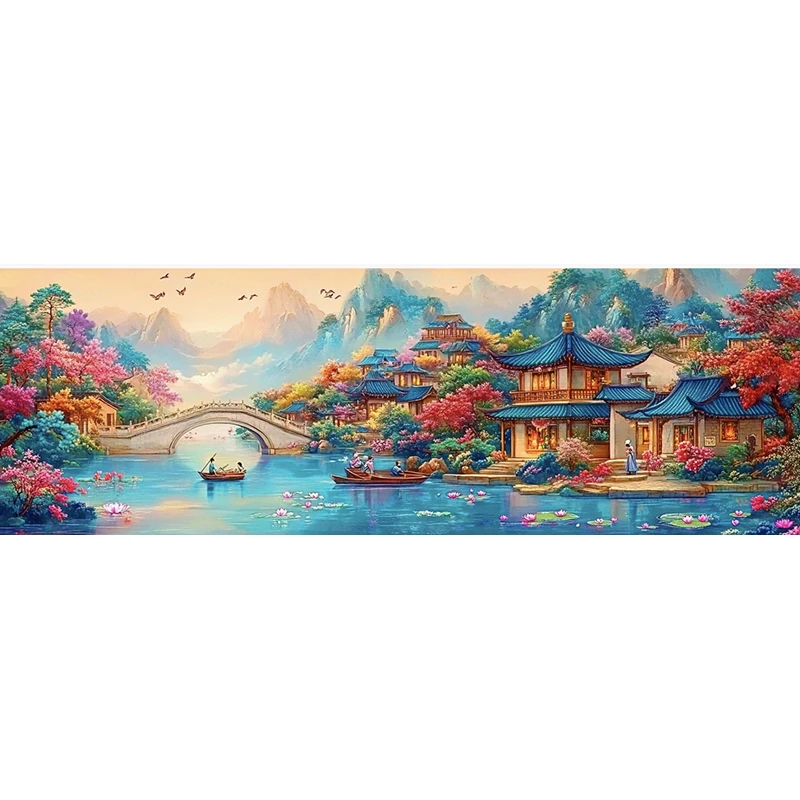 

9ct 180X60CM Pavilion Scenery Embroidery DIY Chinese Style Printed Kits Cross Stitch Needlework Set Home Decor Crafts