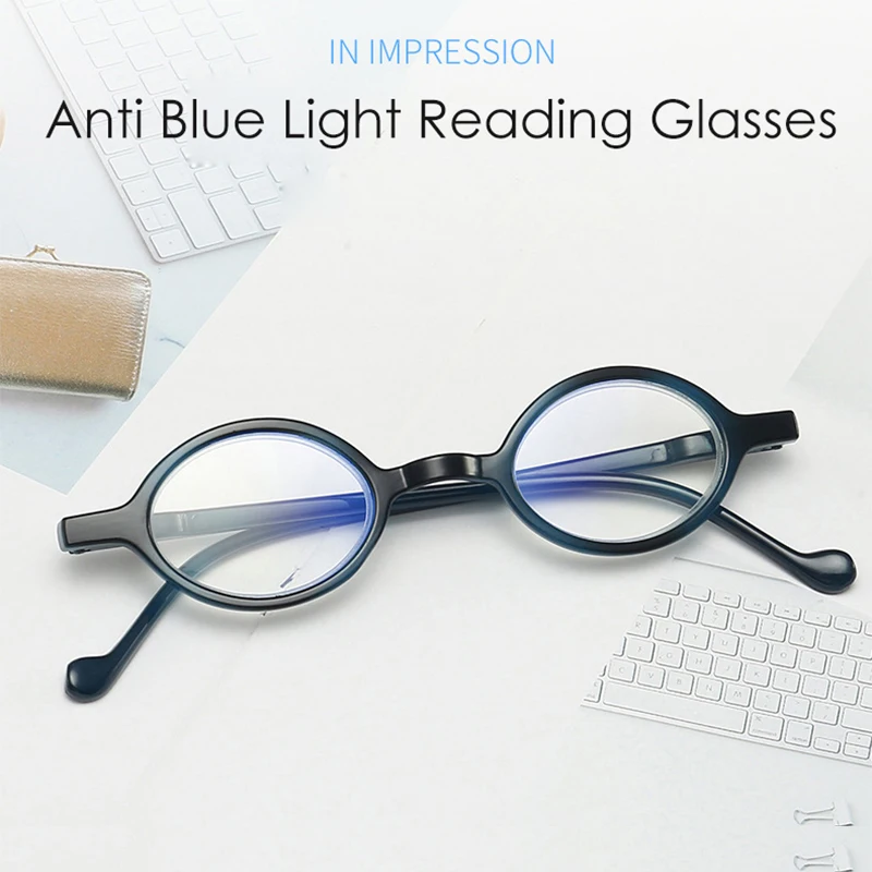 Spring Hinge Round Anti Blue Light Reading Glasses Women Men Extra Light Retro Vintage Small Hipster Presbyopic +1.0~+4.0