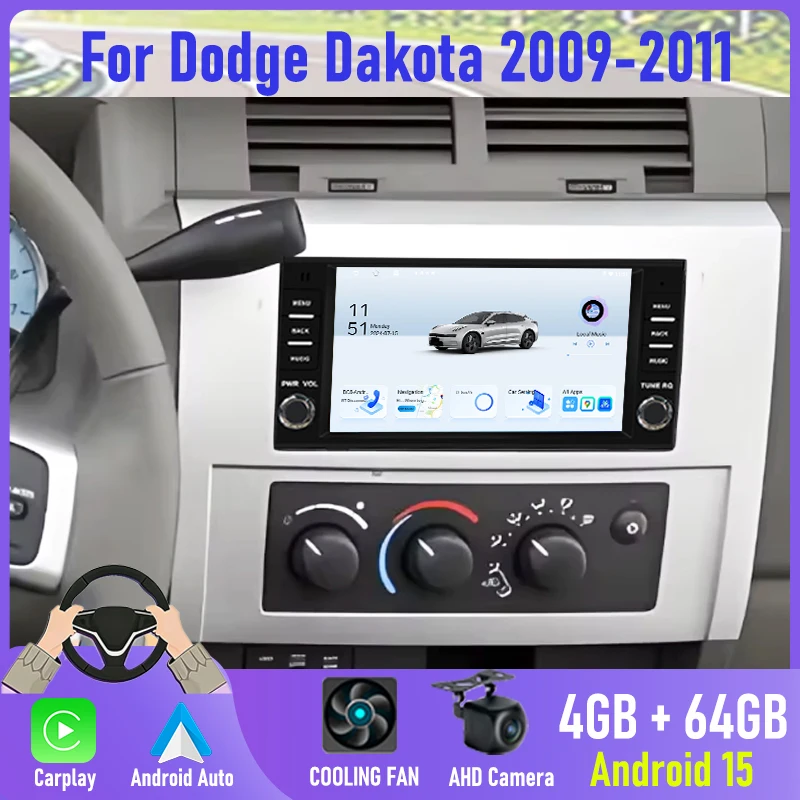 

7'' 4+64GB For Dodge Dakota 2009-2011 2DIN Android Car Radio Head Unit Carplay GPS Nav Bluetooth Rear Cam Stereo Auto Access FM